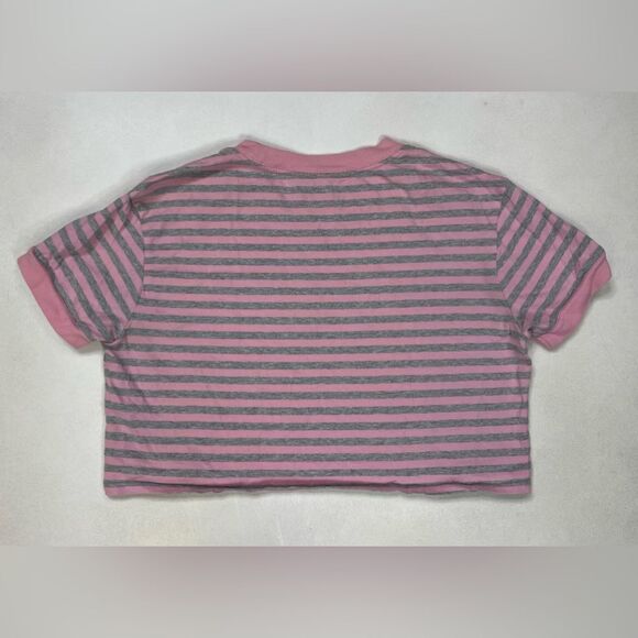 Guess Striped Crop T-shirt Women Small Pink Gray Short Sleeve - Picture 3 of 5